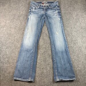 Rich & Skinny Stella Flare Leg Jeans Women's Size 26 Distressed Denim Blue
